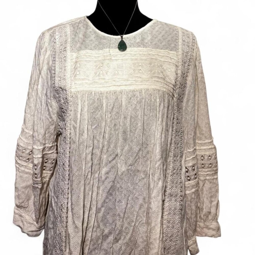 Cream lace long sleeve blouse with bell sleeves